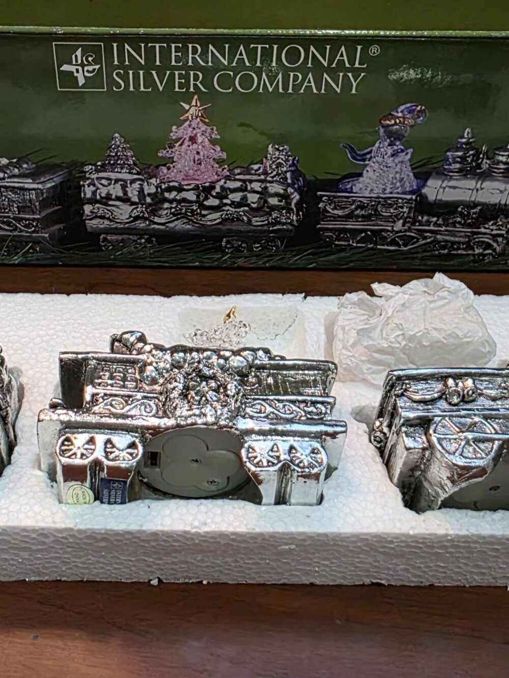 International Silver Co Lighted Christmas Train 3 Pc Set Color Changing